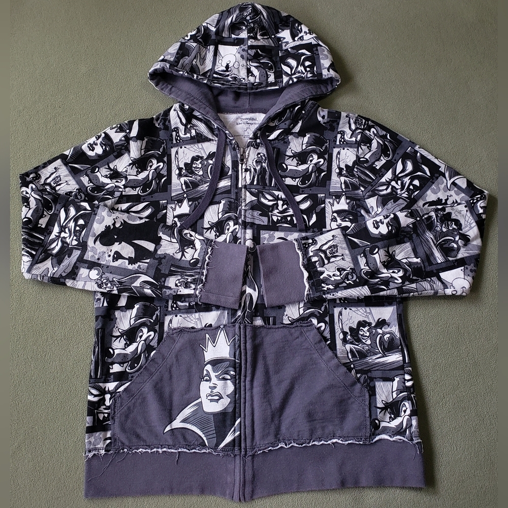 Disneyland Walt Disney World Black & White Comic Print Villians Hooded Jacket